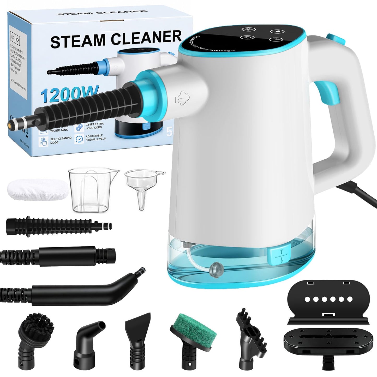 Handdampfreiniger mit Zubehör-Set, Weiss