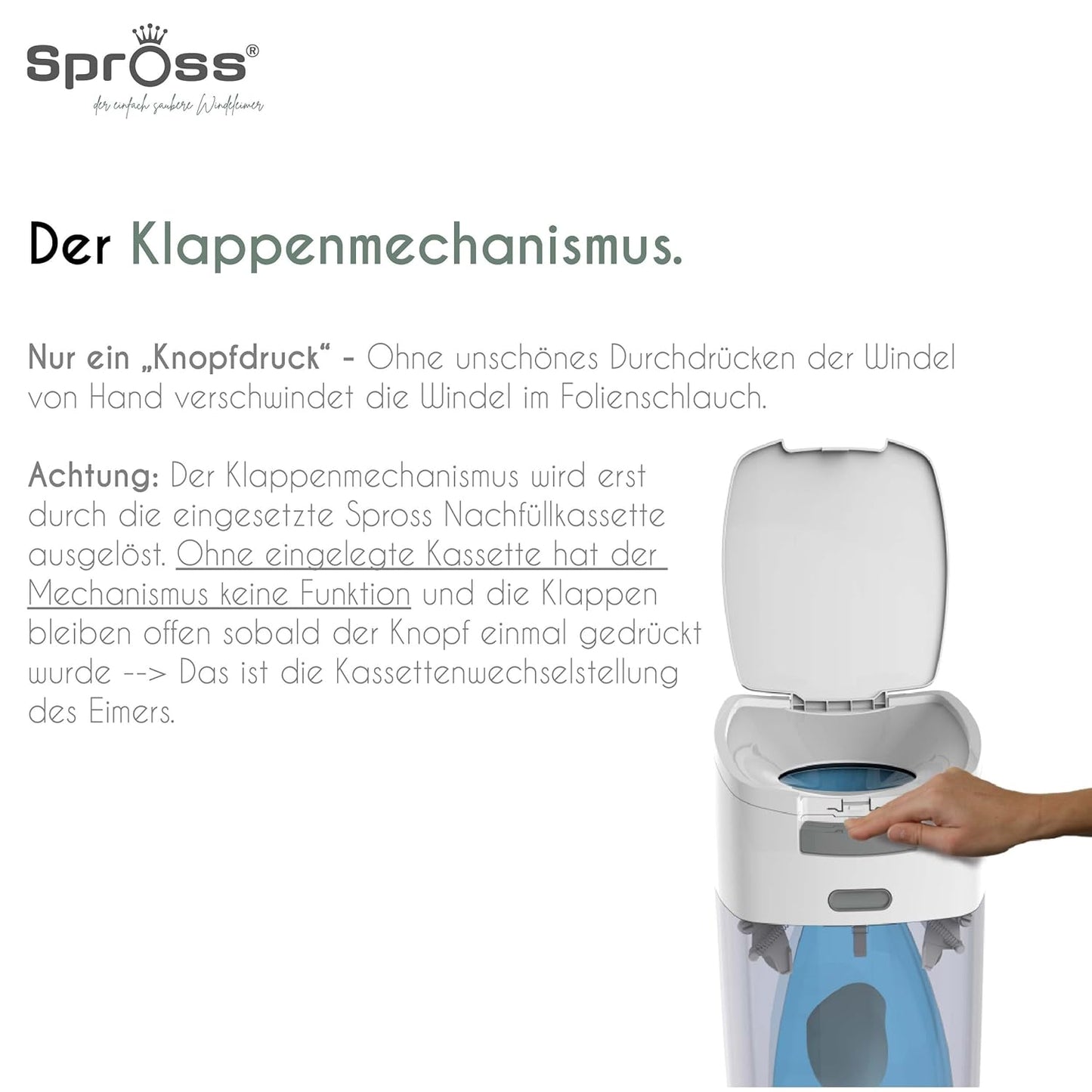 Baby Windeleimer inkl. Nachfüllkassette, 2 Stück (1er Pack) ; weiss-grau