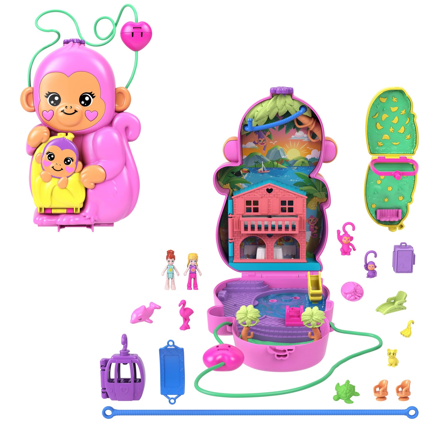 2-in-1 Affenmama und Baby Spielset mit Zubehör, Affenmama und Baby