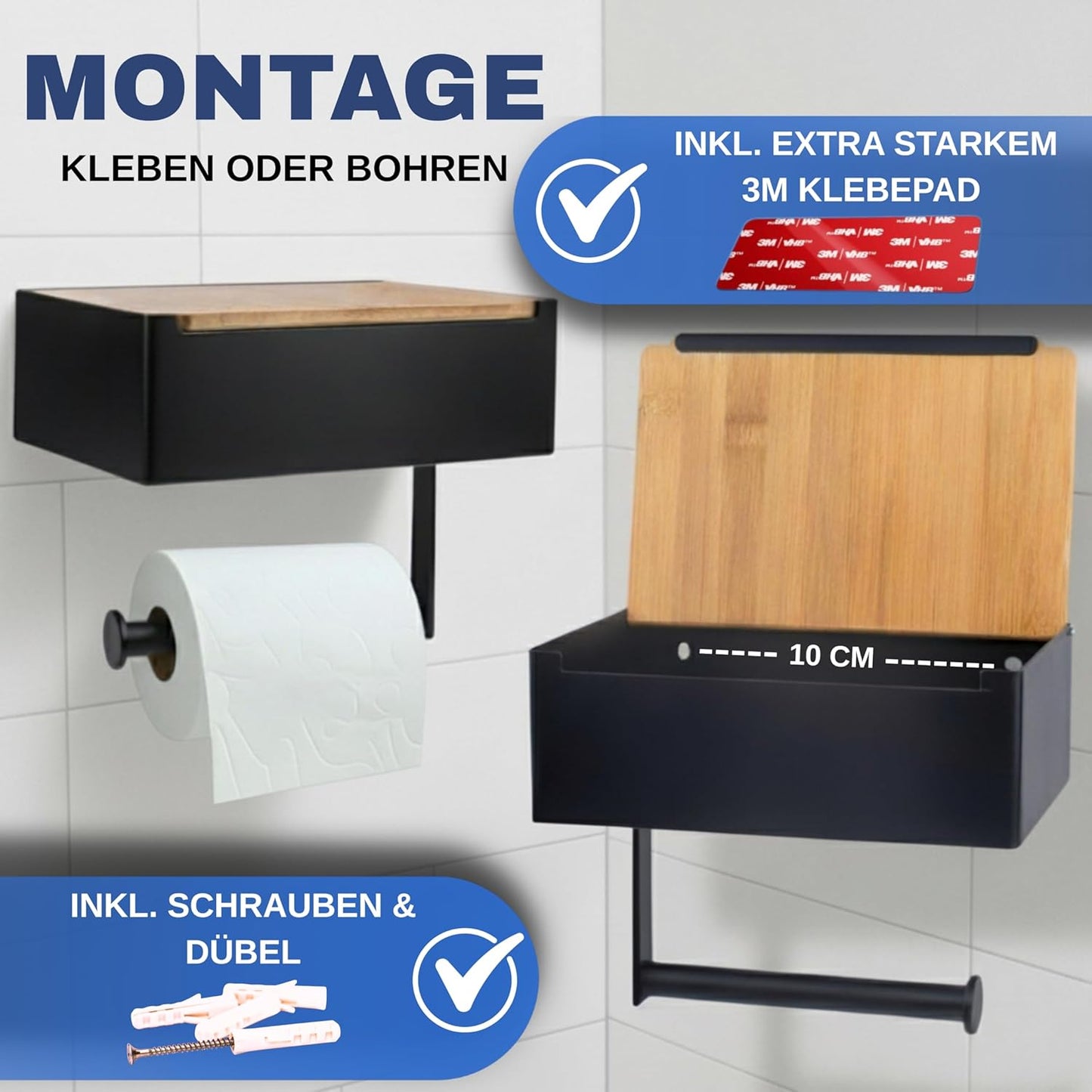 Toilettenpapierhalter mit Feuchttücherbox, Schwarz-bambus