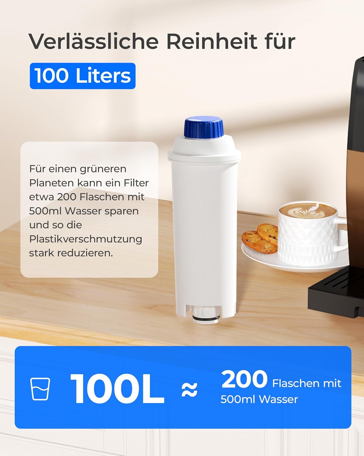 6er-Set Kaffeefilter für De'Longhi, Low-TDS 6 Stück (1er Pack)