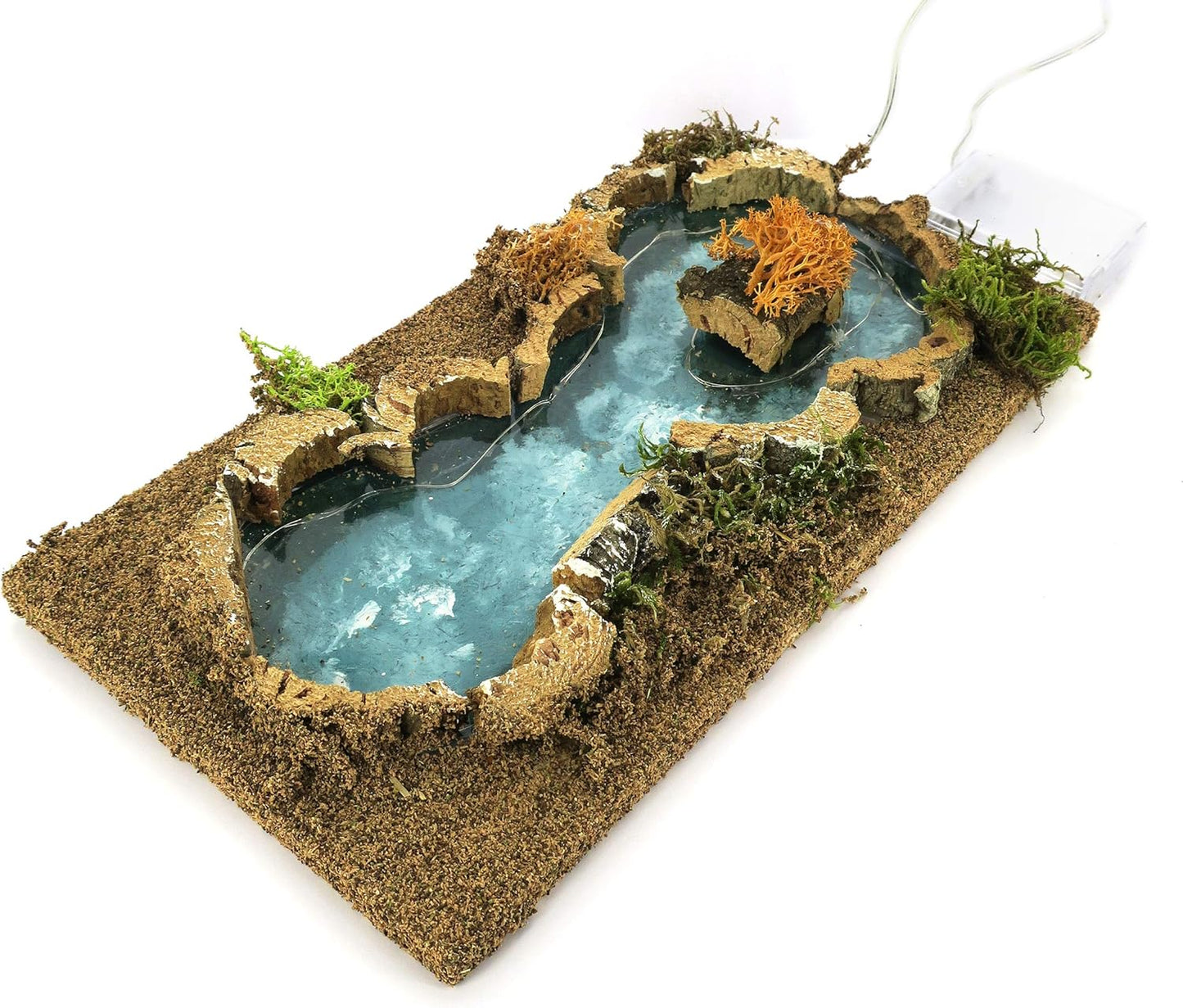 Teichmodell mit Sträuchern und Holzdekor