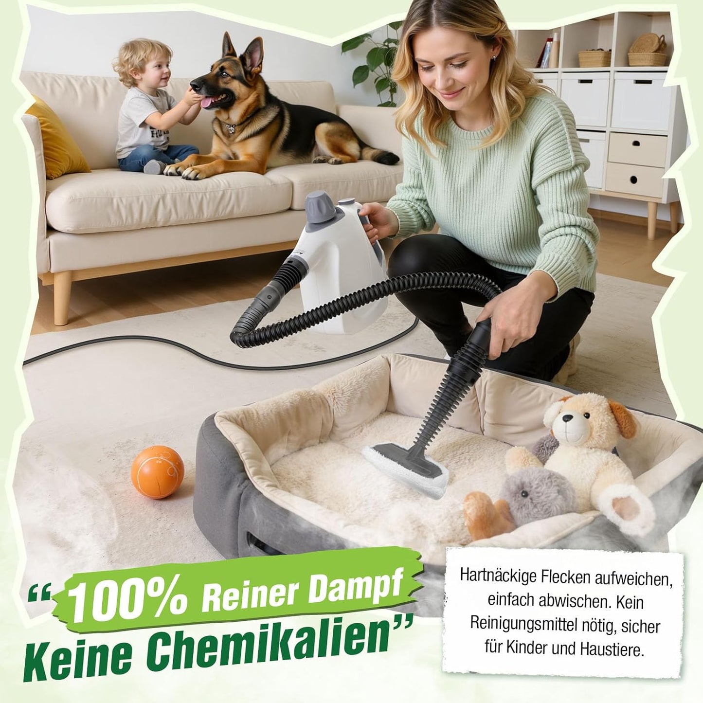 Handdampfreiniger 1050W mit 10 Zubehörteilen, Weiss