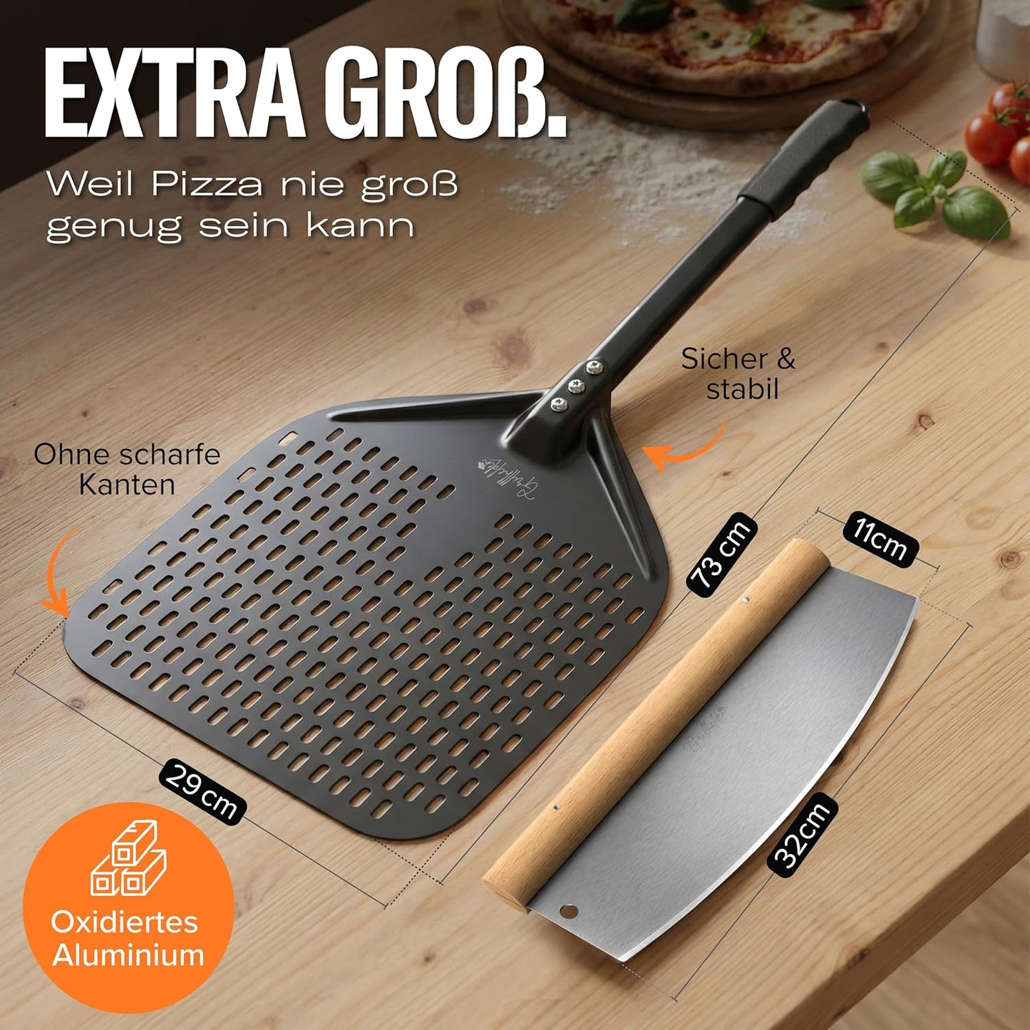 Pizzaschieber-Set mit Pizzamesser