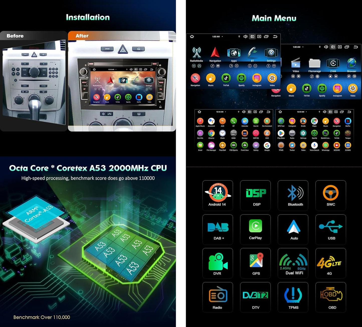 Autoradio mit Carplay & Android Auto für Opel