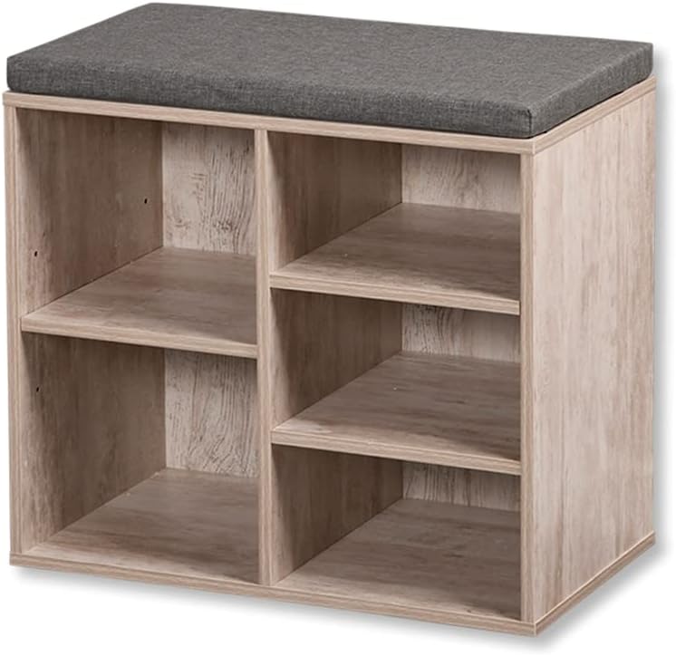 Schuhschrank mit Sitzkissen, Weiß, Grau 51,5 x 29,5 x 48 cm