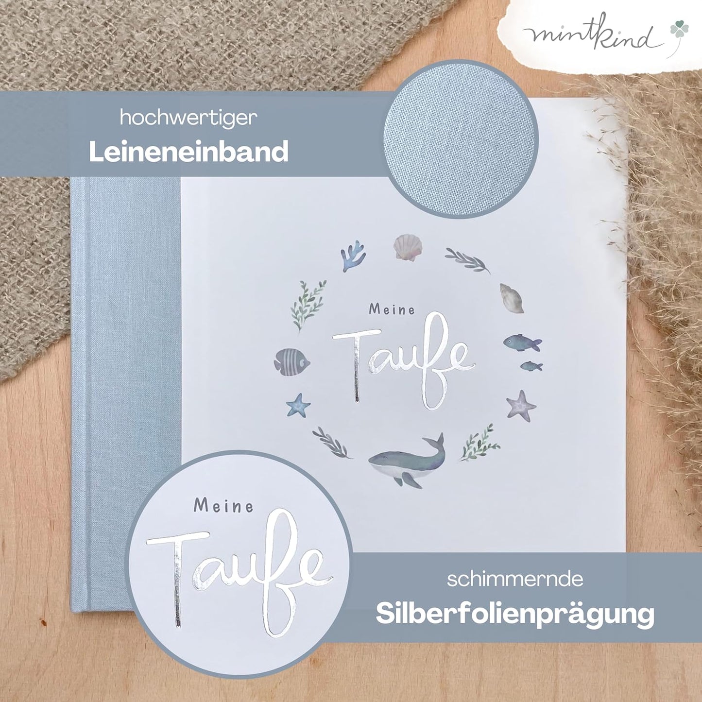 Gästebuch zur Taufe mit 72 Innenseiten, Wal ohne Stickerset