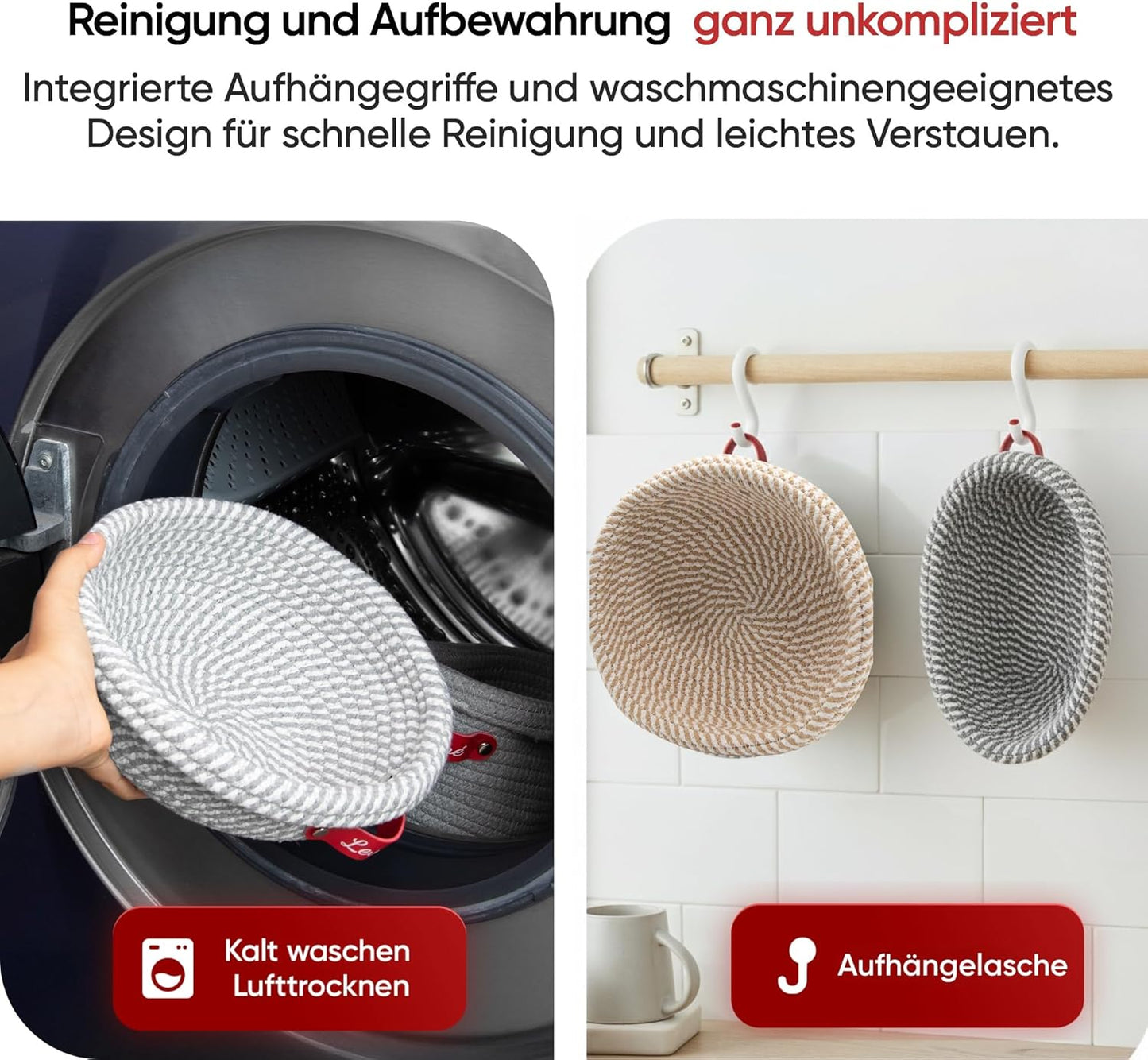 Gärkörbchen-Set, Rund Gelb/Weiss + Oval Grau/Weiss