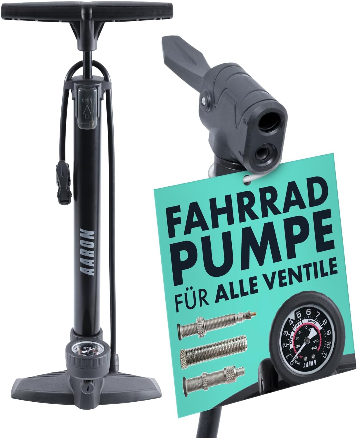 Hochdruck Fahrrad-Standpumpe mit Manometer, ohne Flickzeug