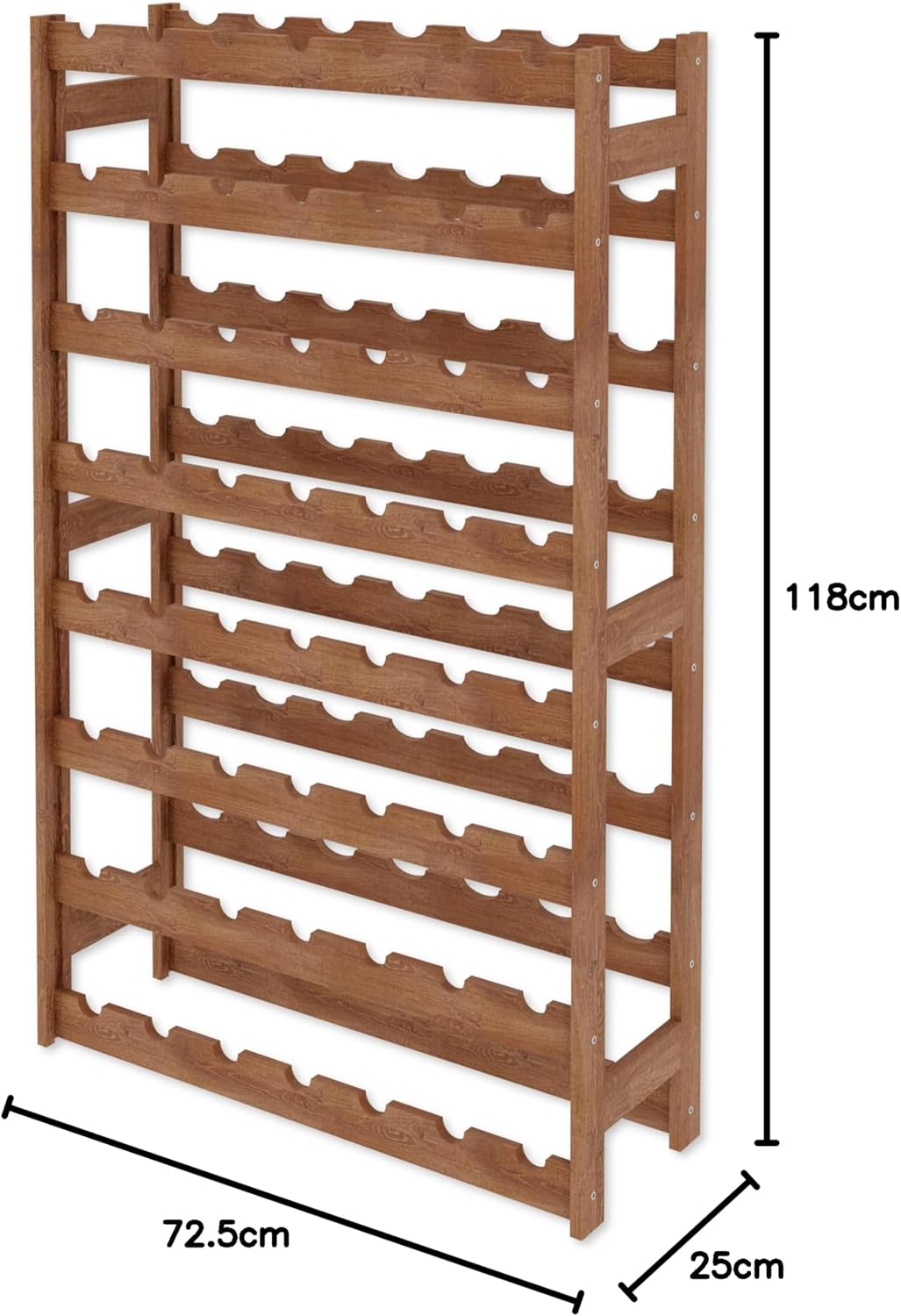 Weinregal für 56 Flaschen, Braun RW-1-56, 118 x 72,5 x 25, 7 liegen, 56 Flaschen
