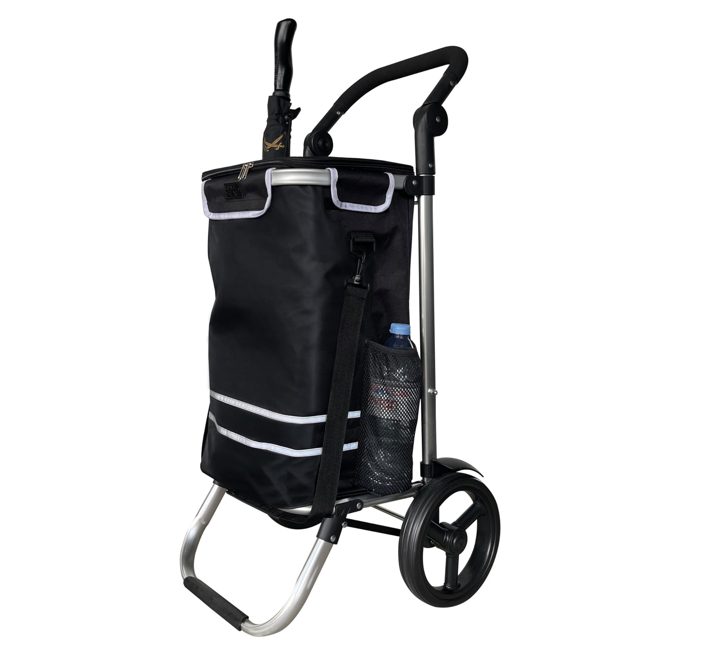 Faltbarer Einkaufstrolley mit Kühlfach, 57L, 30kg, Schwarz Standardrad