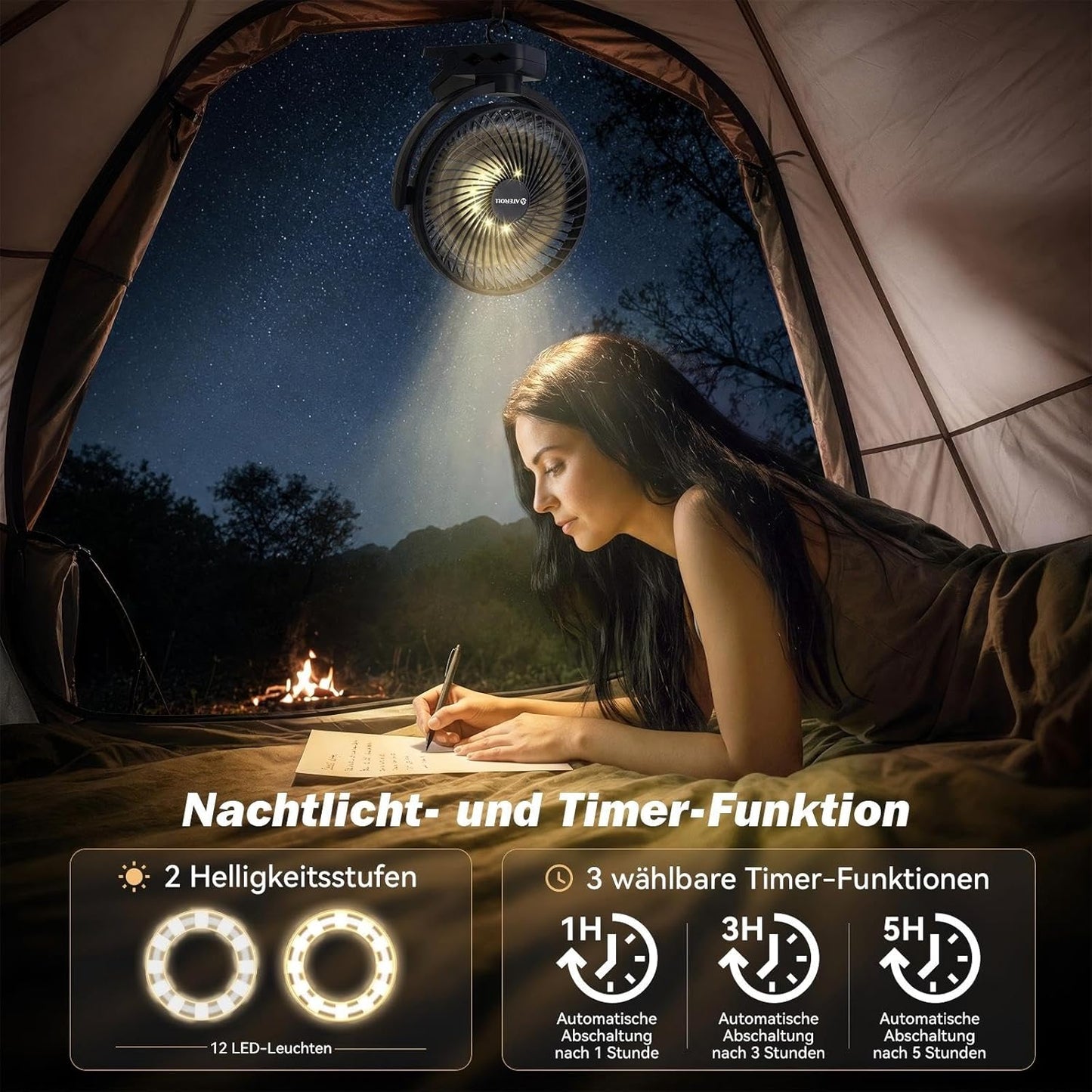 Clip-Ventilator mit Fernbedienung & LED-Lichtern, Schwarz