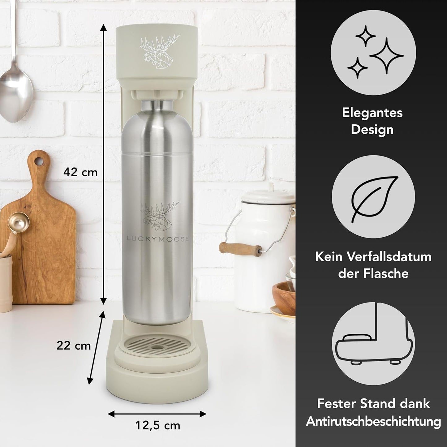Infinity Wassersprudler mit Edelstahlflaschen, Sand - 2x Silber
