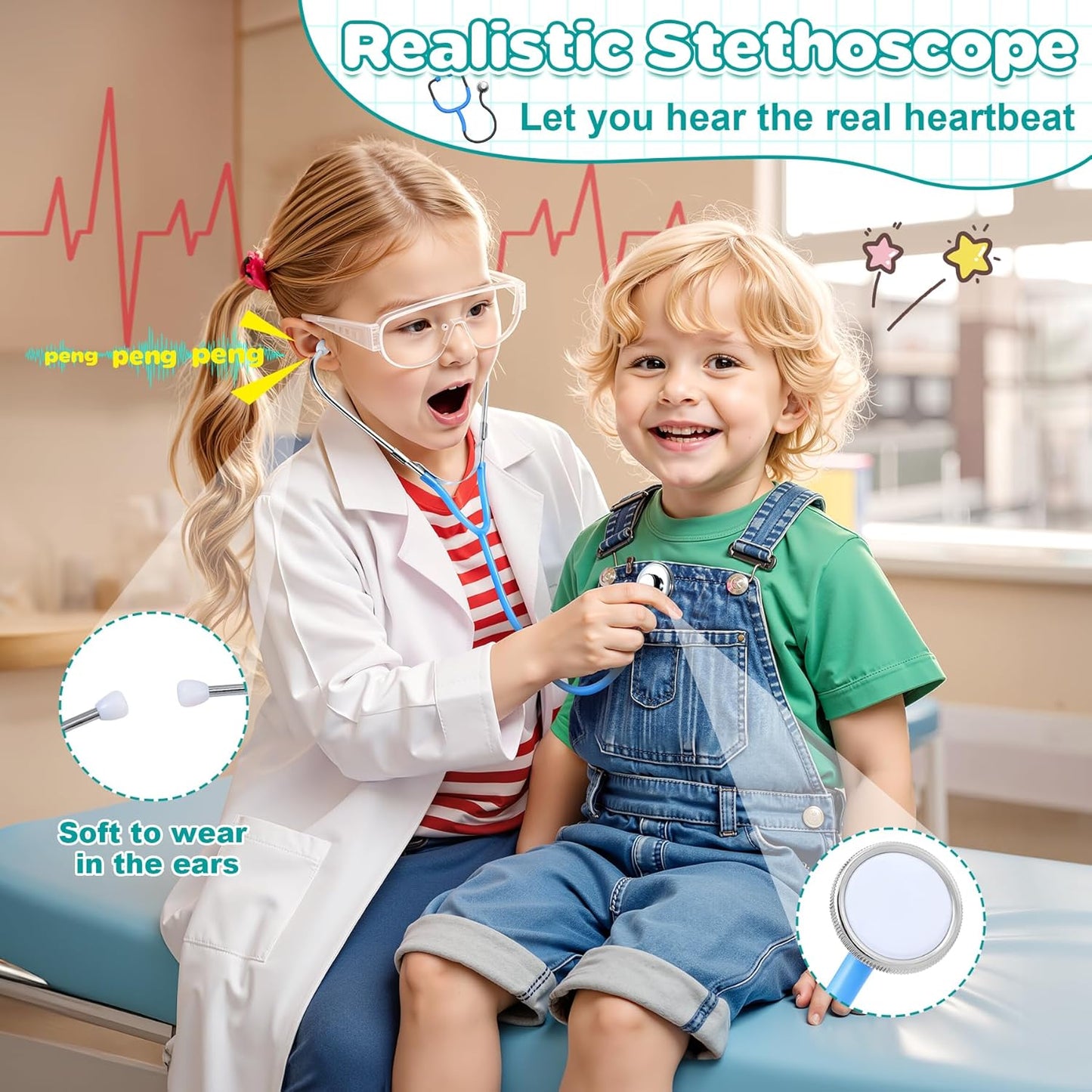 39-teiliges Arztkoffer-Spielset mit Stethoskop, Blau