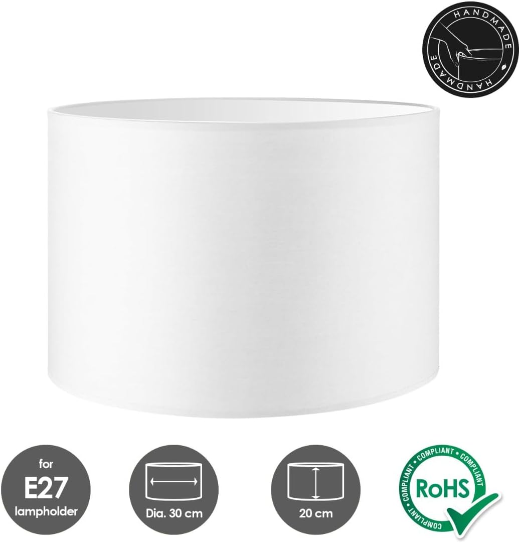 Moderner Lampenschirm Zylinder für E27 Fassung, White 30cm durchmesser 20cm höhe