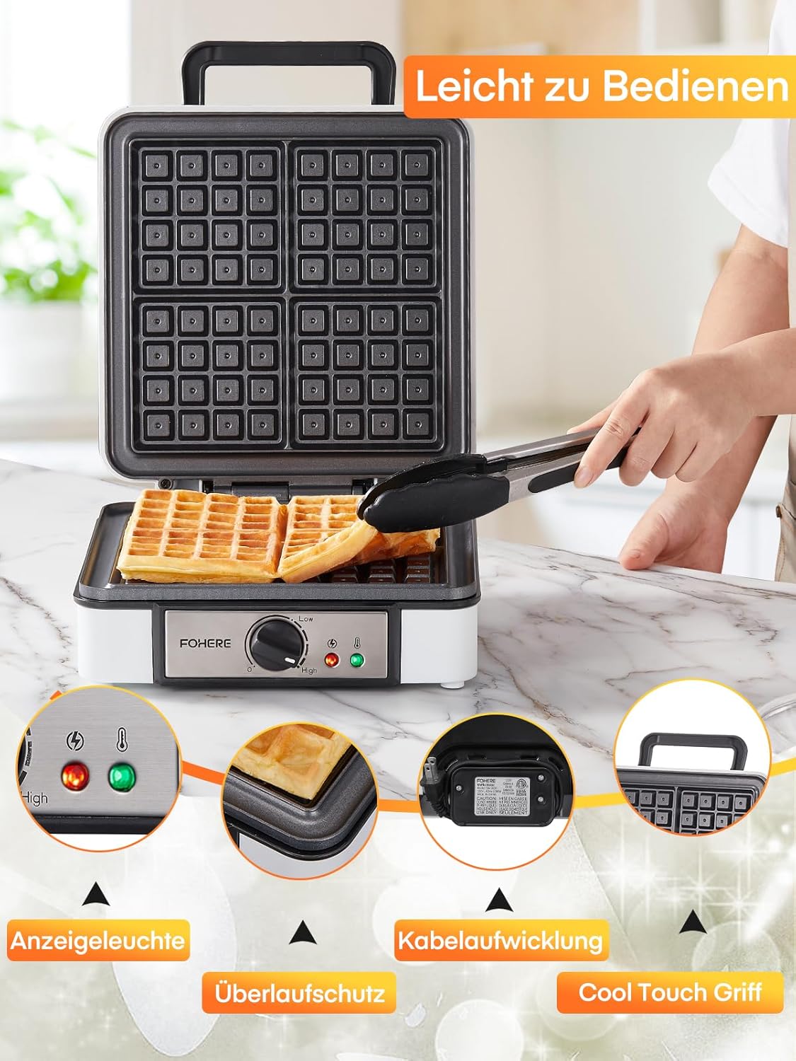 Waffeleisen für 4 Waffeln, 4 Waffeln
