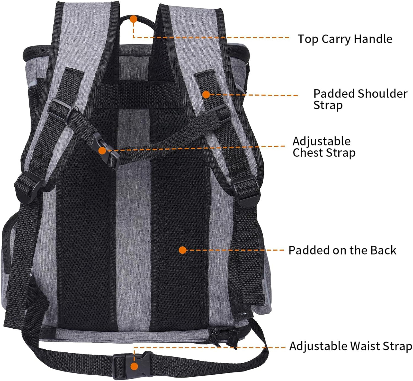 Atmungsaktiver Haustier-Rucksack, hellgrau 33L x 28B x 42H cm