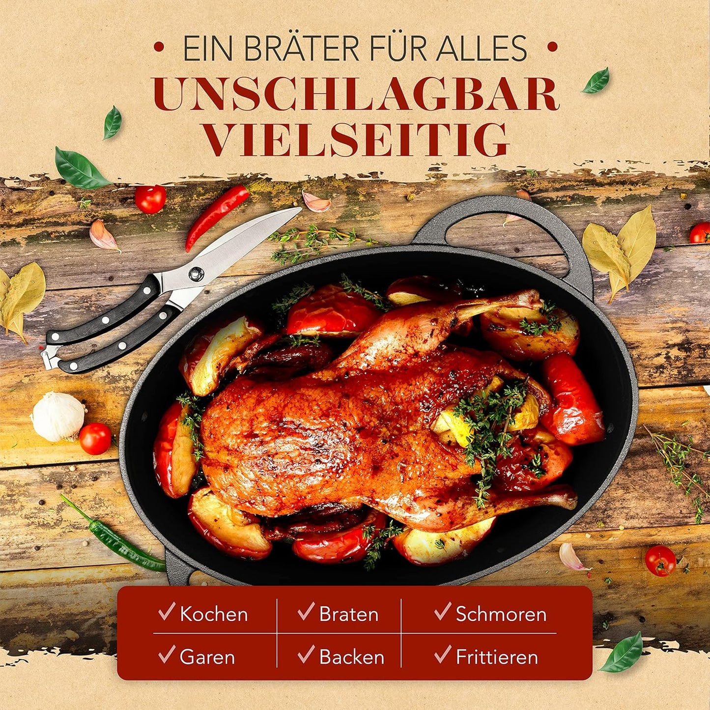 Bräter mit Geflügelschere, 38cm+Geflügelschere