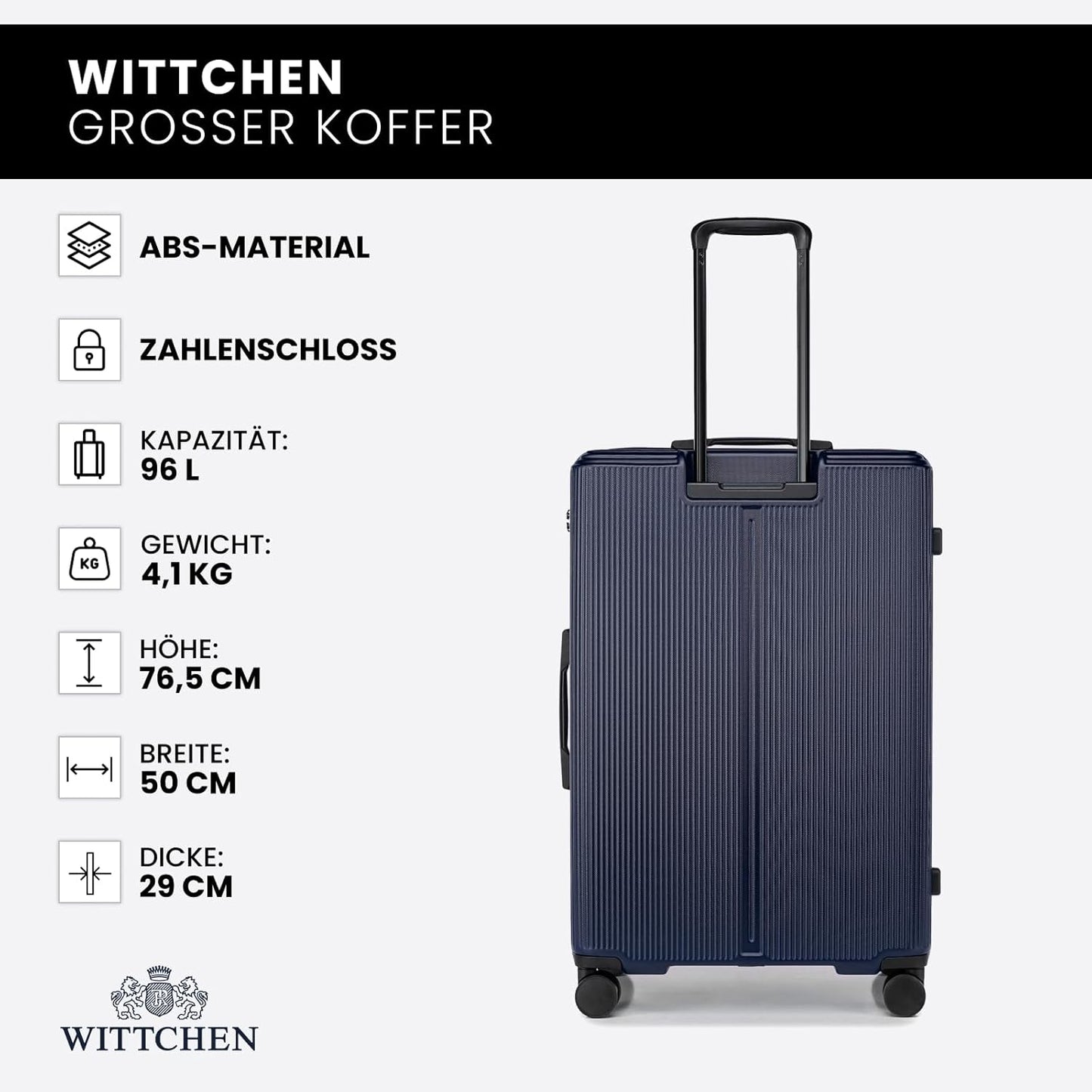 Grosser Hartschalen-Koffer mit Zahlenschloss (XL), Marineblau Grosser Koffer - XL