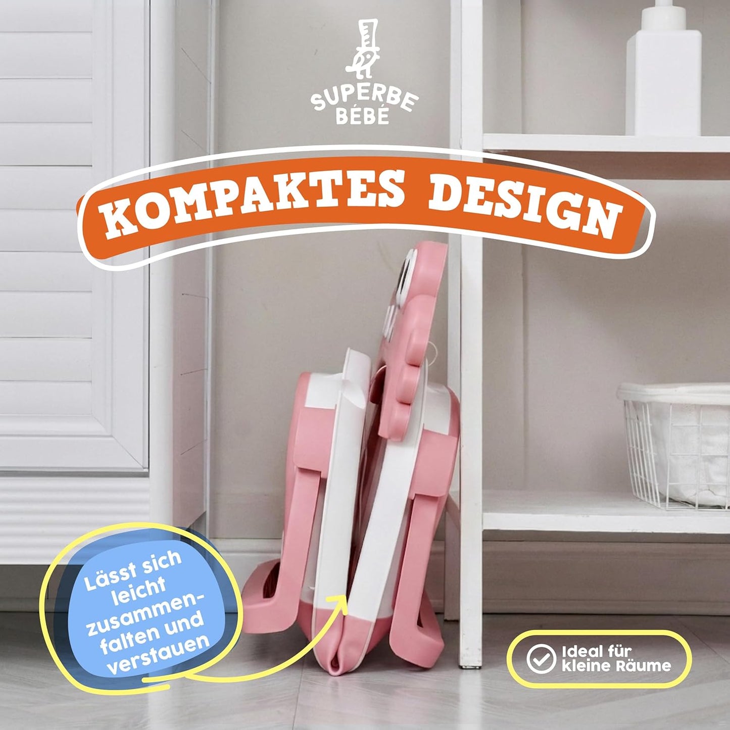 Faltbare Babybadewanne mit Rutschschutz & Thermometer, 2 x faltbar ROSA