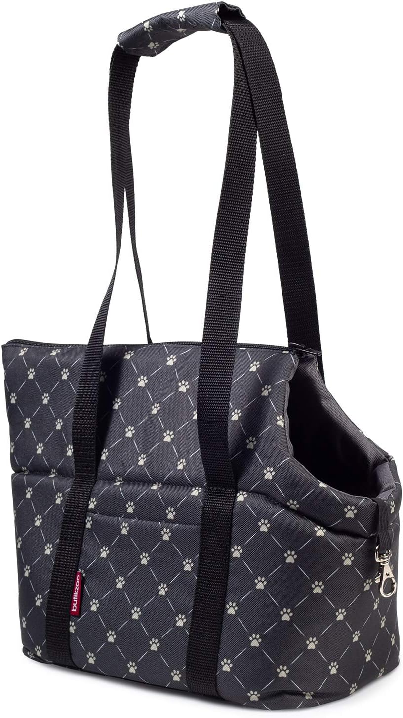 Tragetasche für Haustiere bis 3 kg, L 26 x B 16 x H 25 cm, Schwarz / Muster: Pfoten