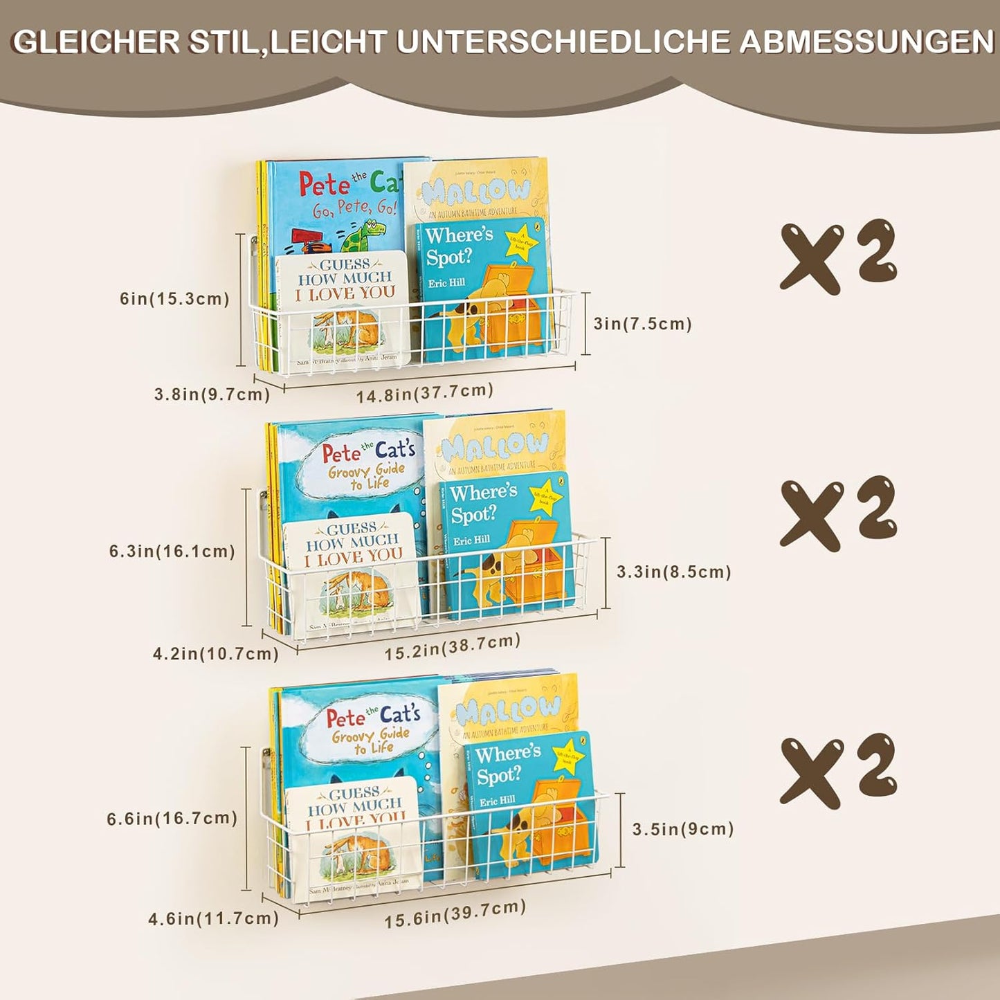 Kinder Bücherregal Wand-Set (6-teilig, Metall), Weiss
