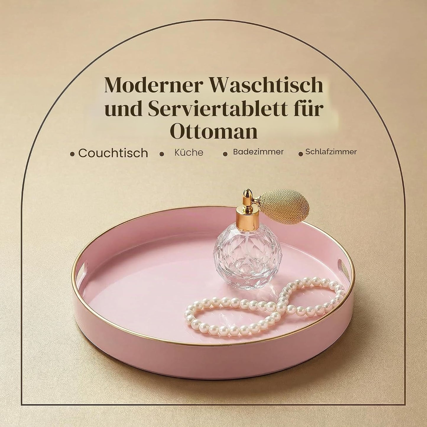 Dekoratives Kunststofftablett mit Griffen, Pink