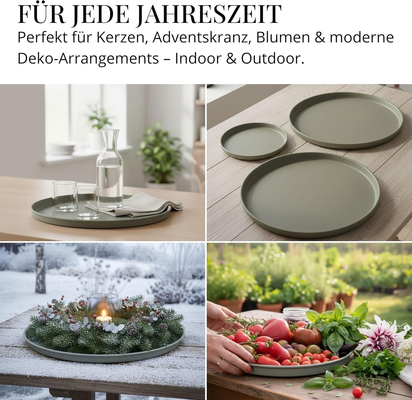 Rundes Dekotablett 3er Set, Grün