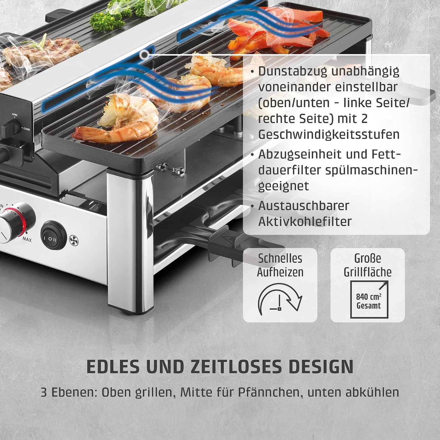 AirClean Raclettegrill mit Dunstabzug
