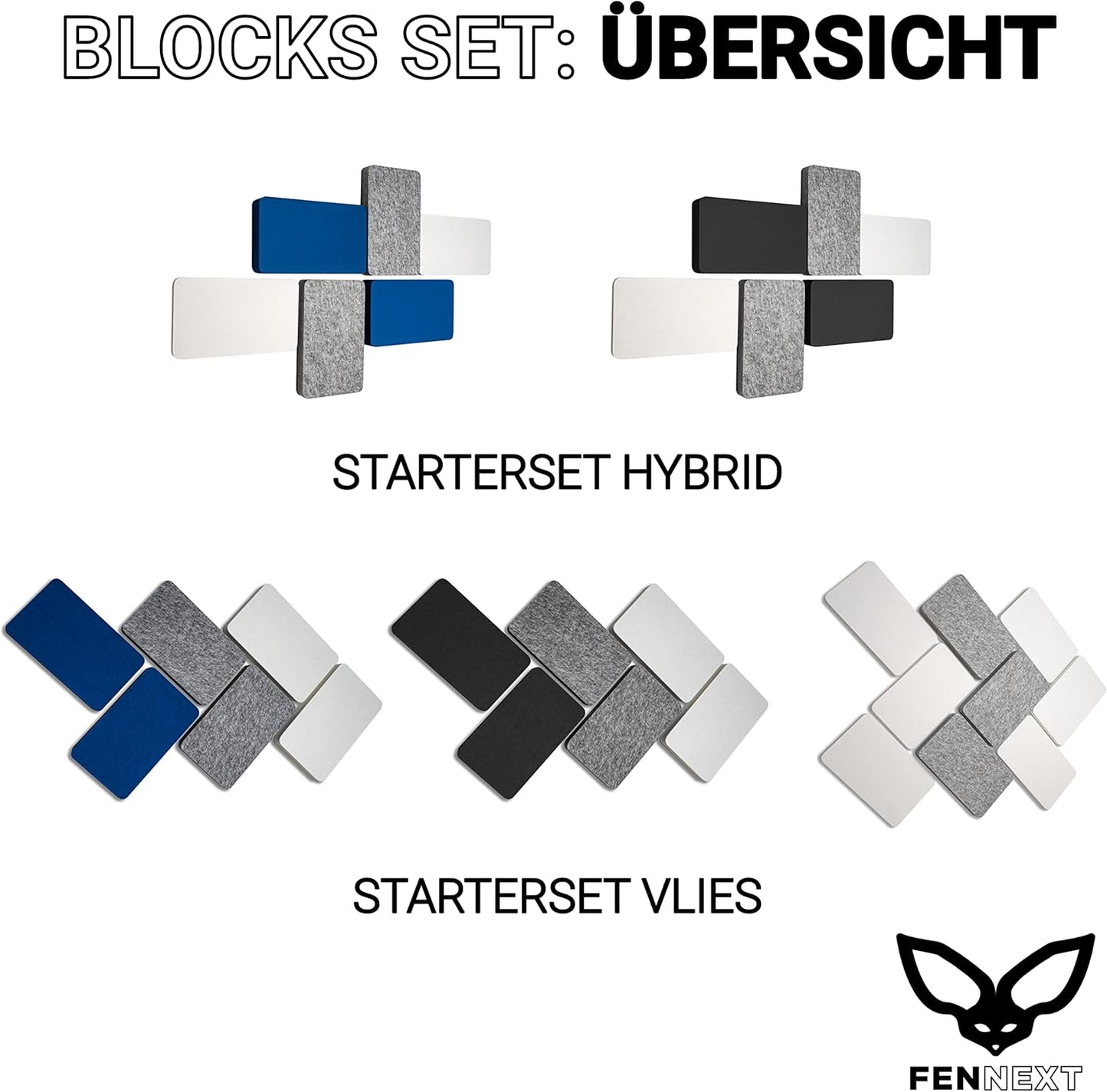9 Stück 3D Schallabsorber-Paneele Vliesduo für Akustikdämmung, Starterset "VLIESDUO"