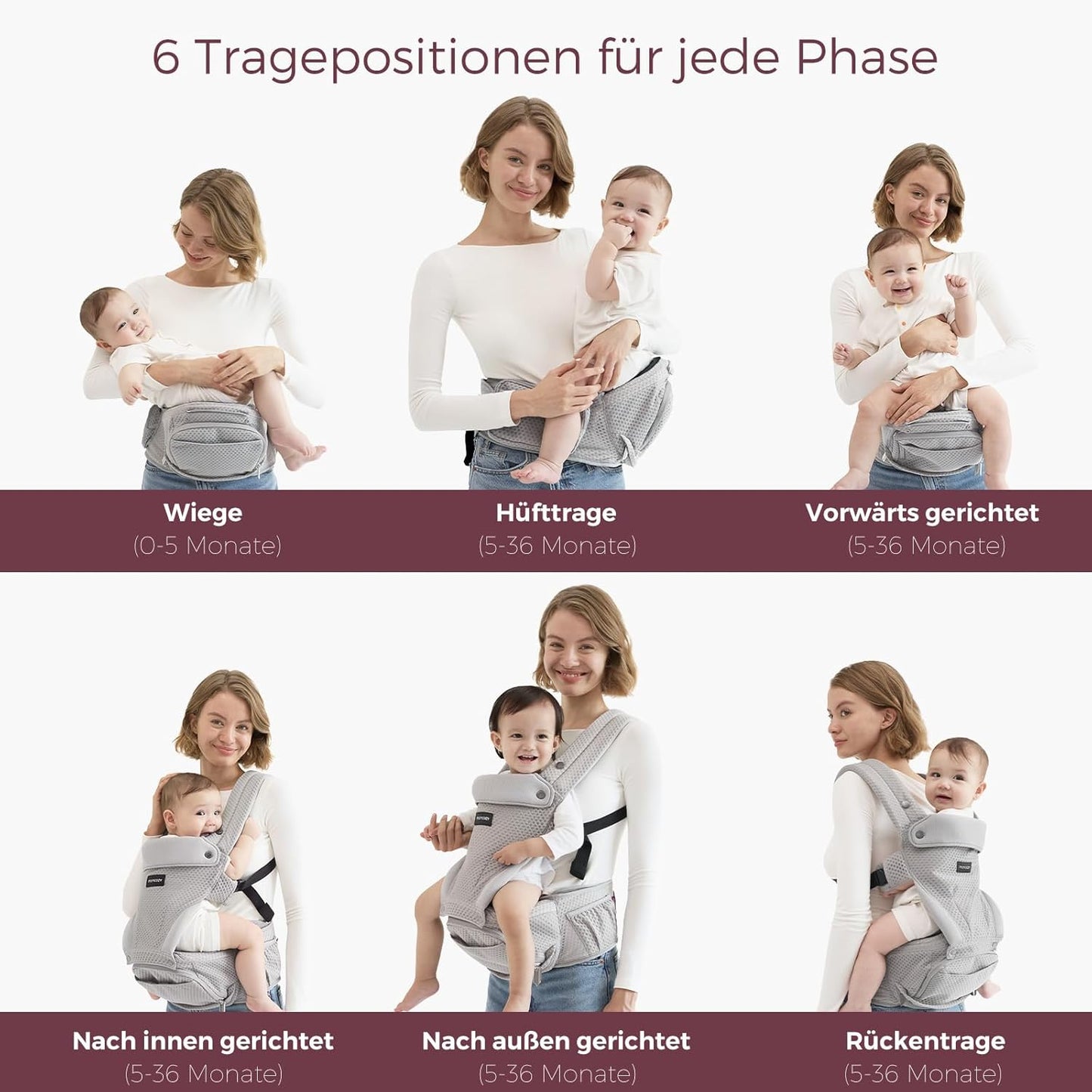 Babytrage mit Hüftkissen, Grau