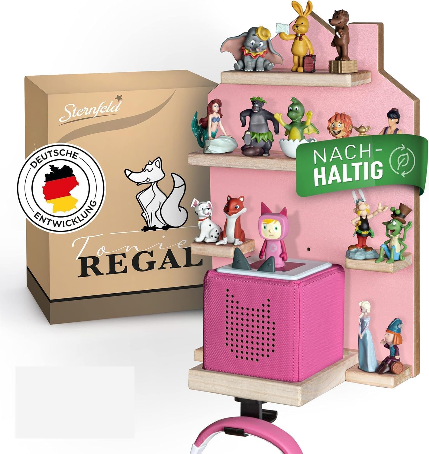Magnetisches Tonie Regal STE-TO1000 für Toniebox & 52 Figuren, Rosa Platz für 52 Tonies