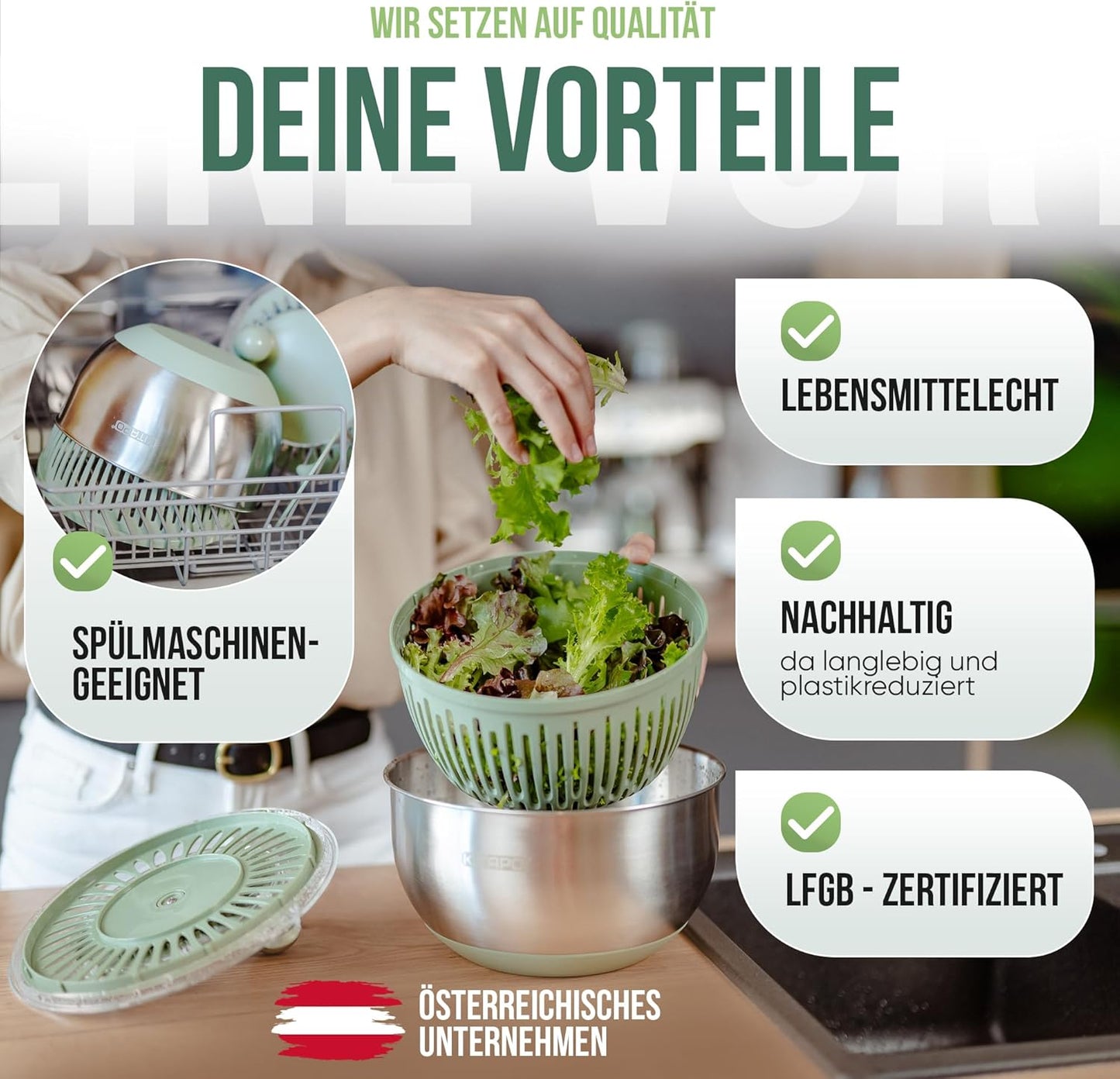 Salatschleuder mit Kurbelantrieb