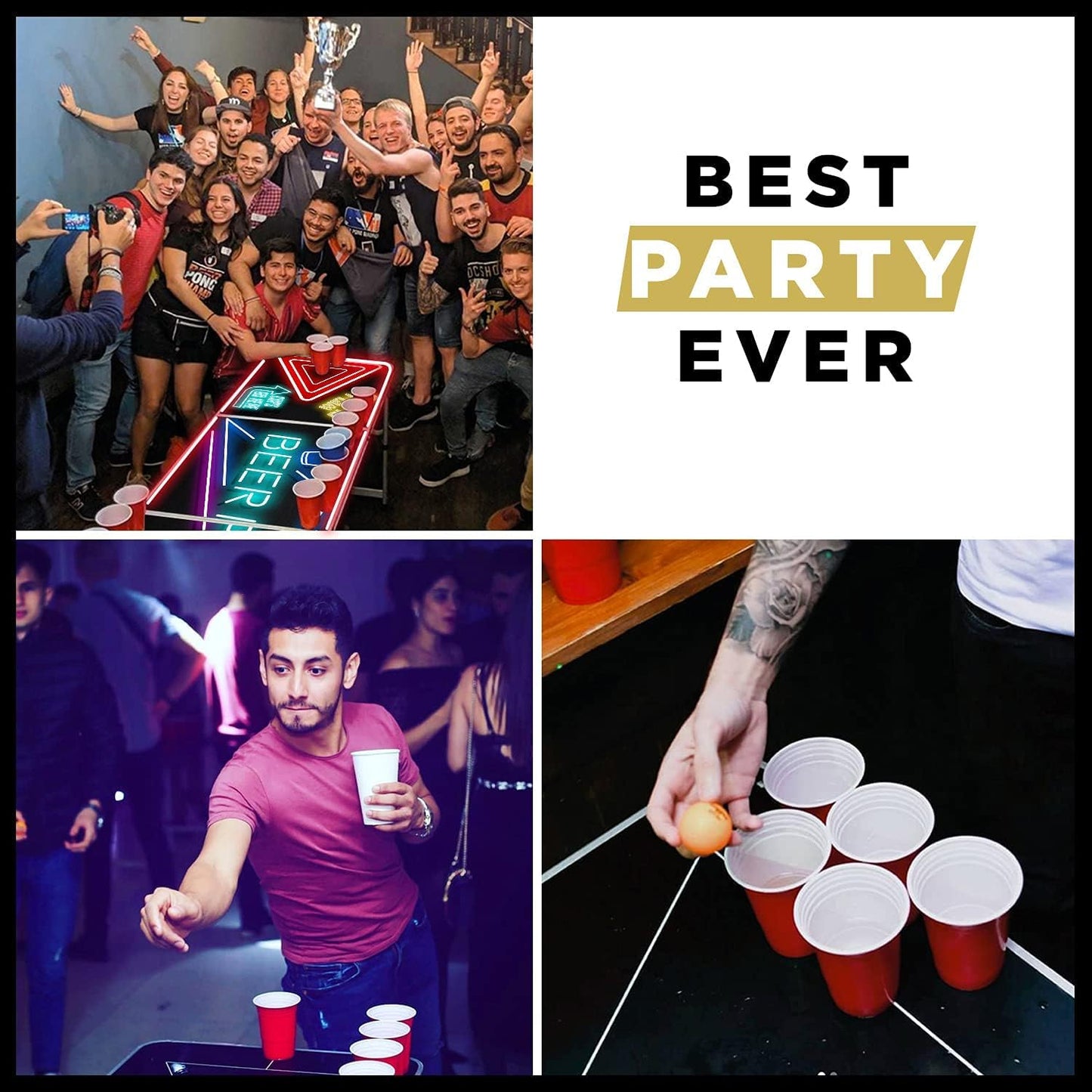 Beer Pong Tisch-Set mit Bechern und Bällen, Tisch + 120 Becher