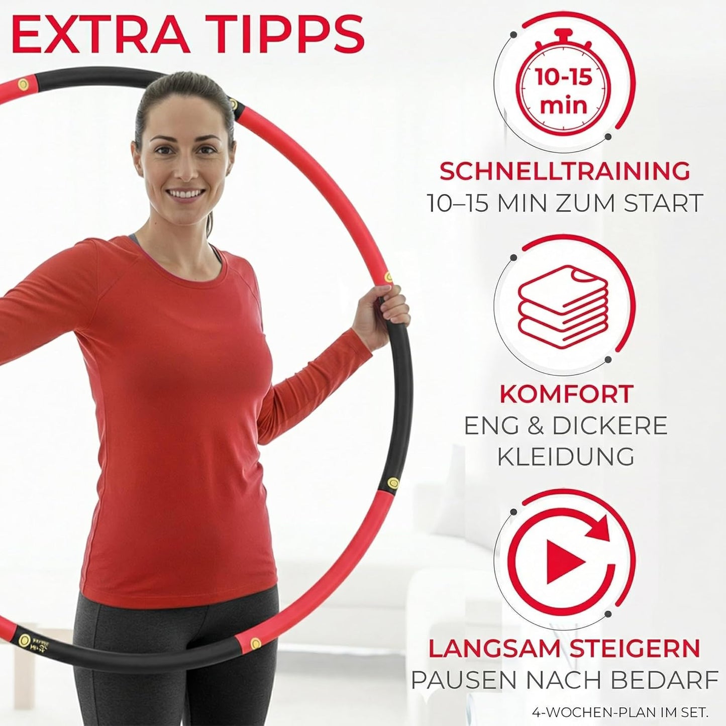 Verstellbarer Hula Hoop Reifen für Erwachsene, Rot-Schwarz | 1,2kg