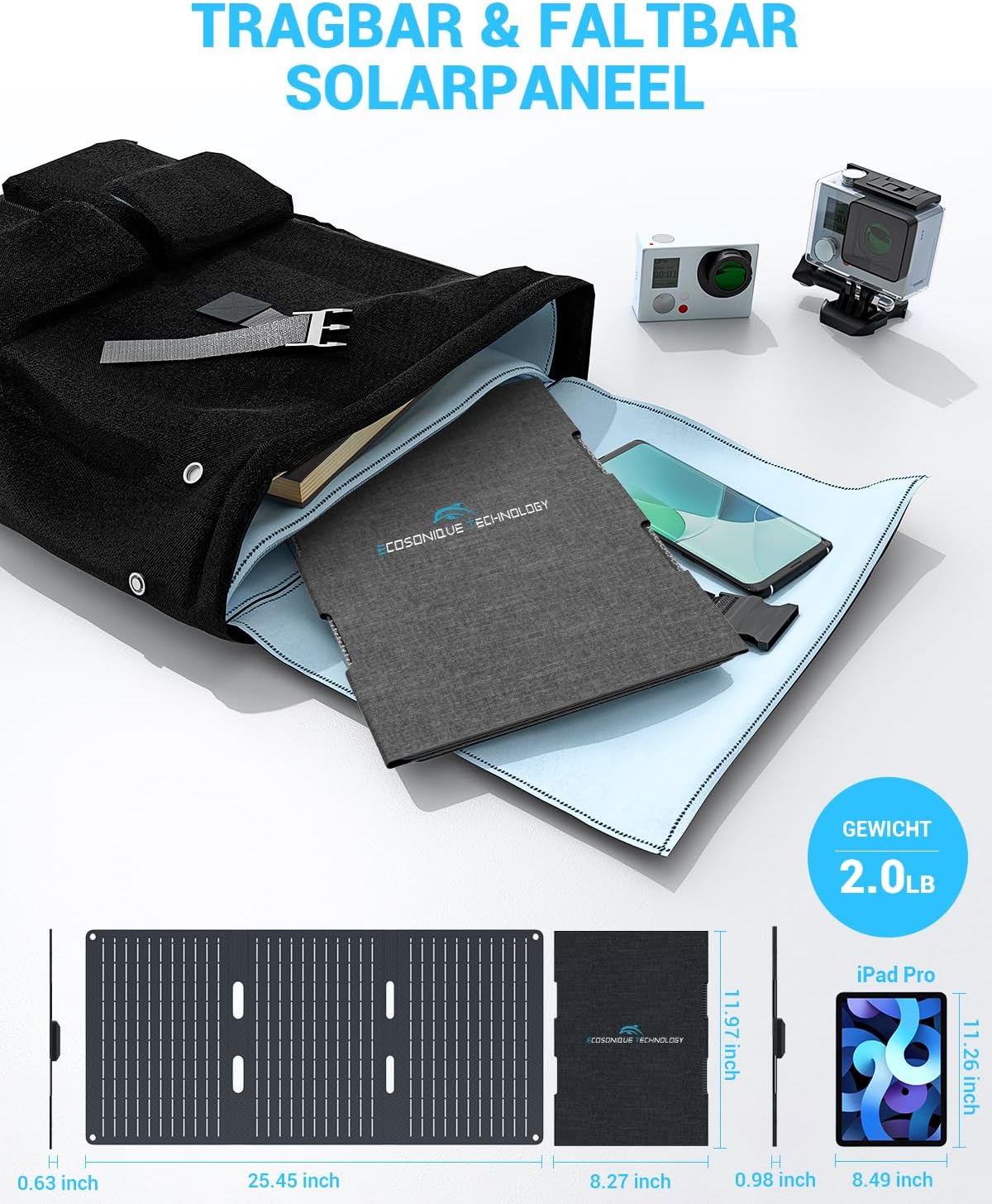 Faltbares Solarpanel für Handy & Kamera, 30W