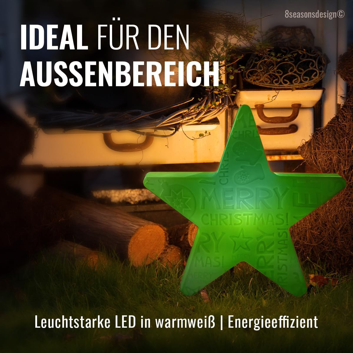 Leuchtstern Merry Christmas, Grün - LED warmweiß