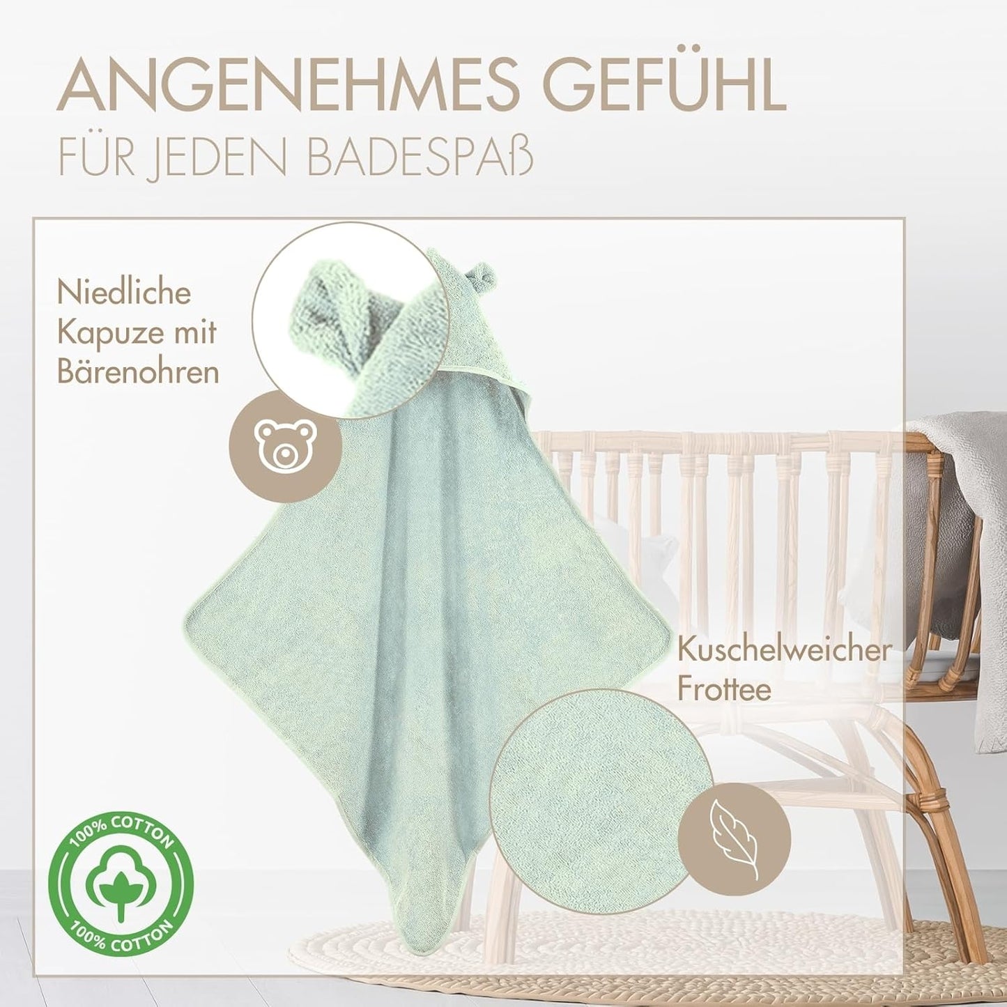 Kapuzenhandtuch mit Ohren, Mint Kapuze mit Ohren