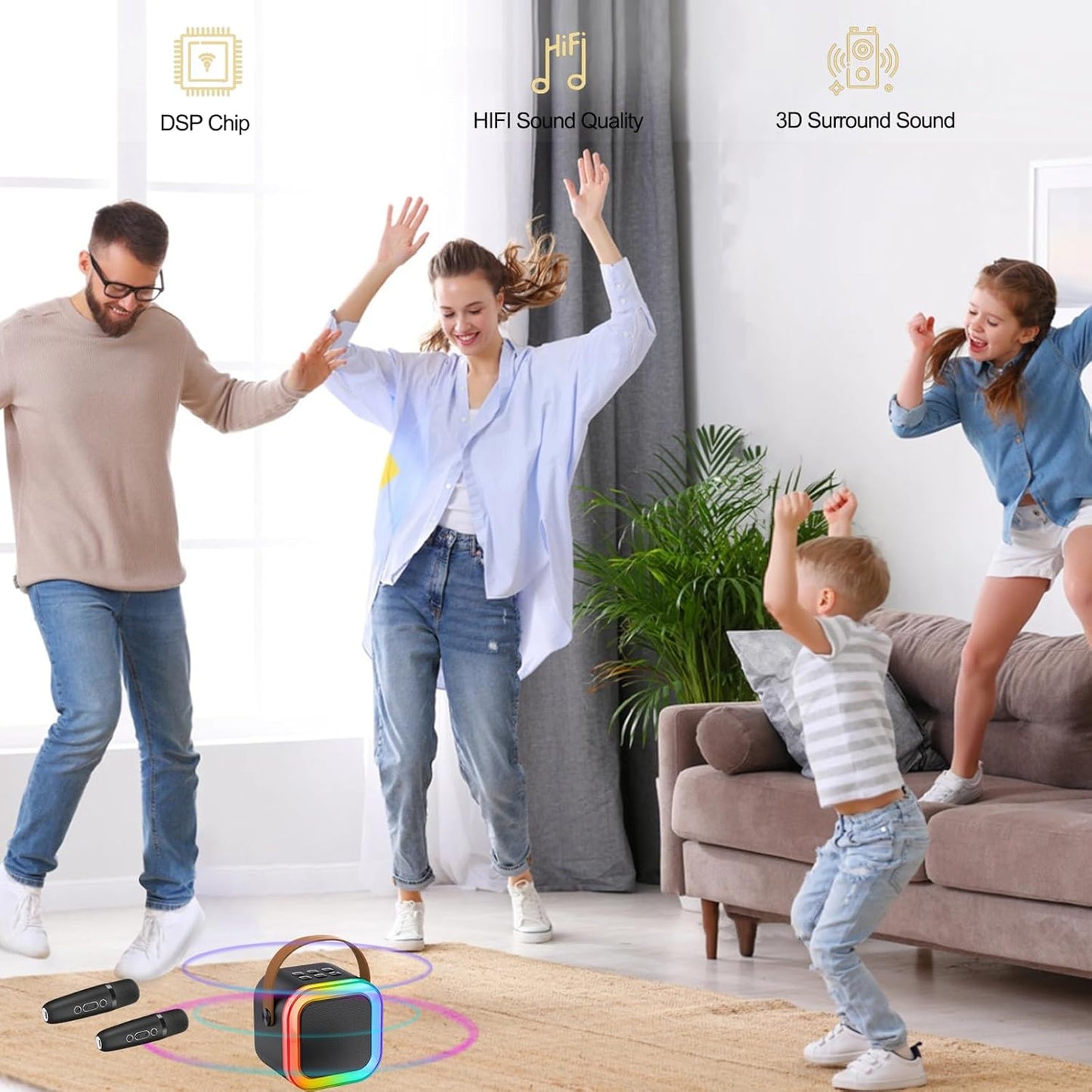 Karaoke Maschine für Kinder mit 2 Mikrofonen, Schwarz