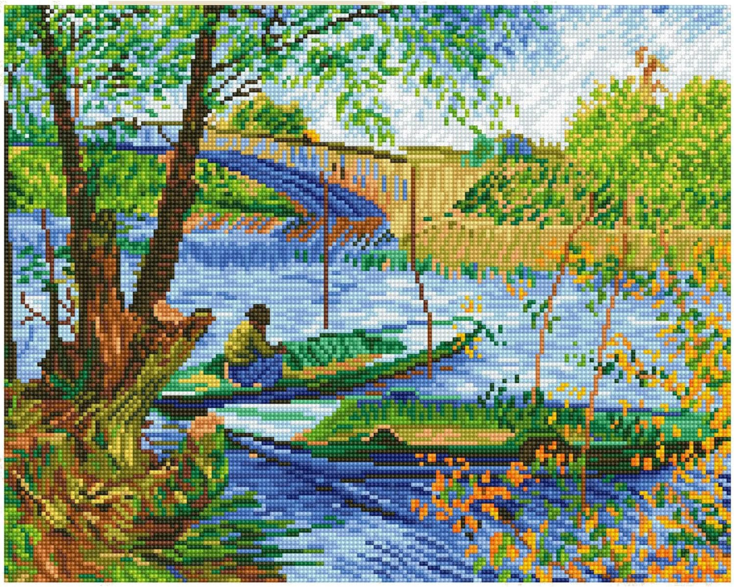 Diamond Painting Set Fishing in Spring (Van Gogh), DD9-036, 50x40 cm, 50 x 40cm Fishing in Spring (Van Gogh)