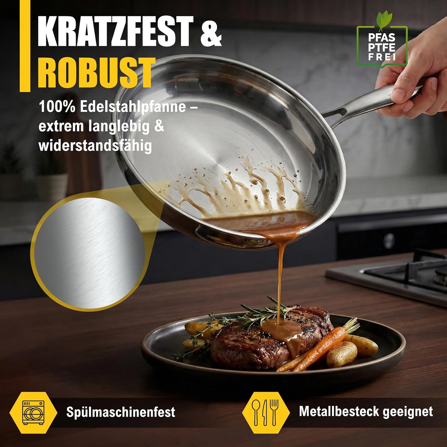 Edelstahlpfanne, Ø 24cm Gelb