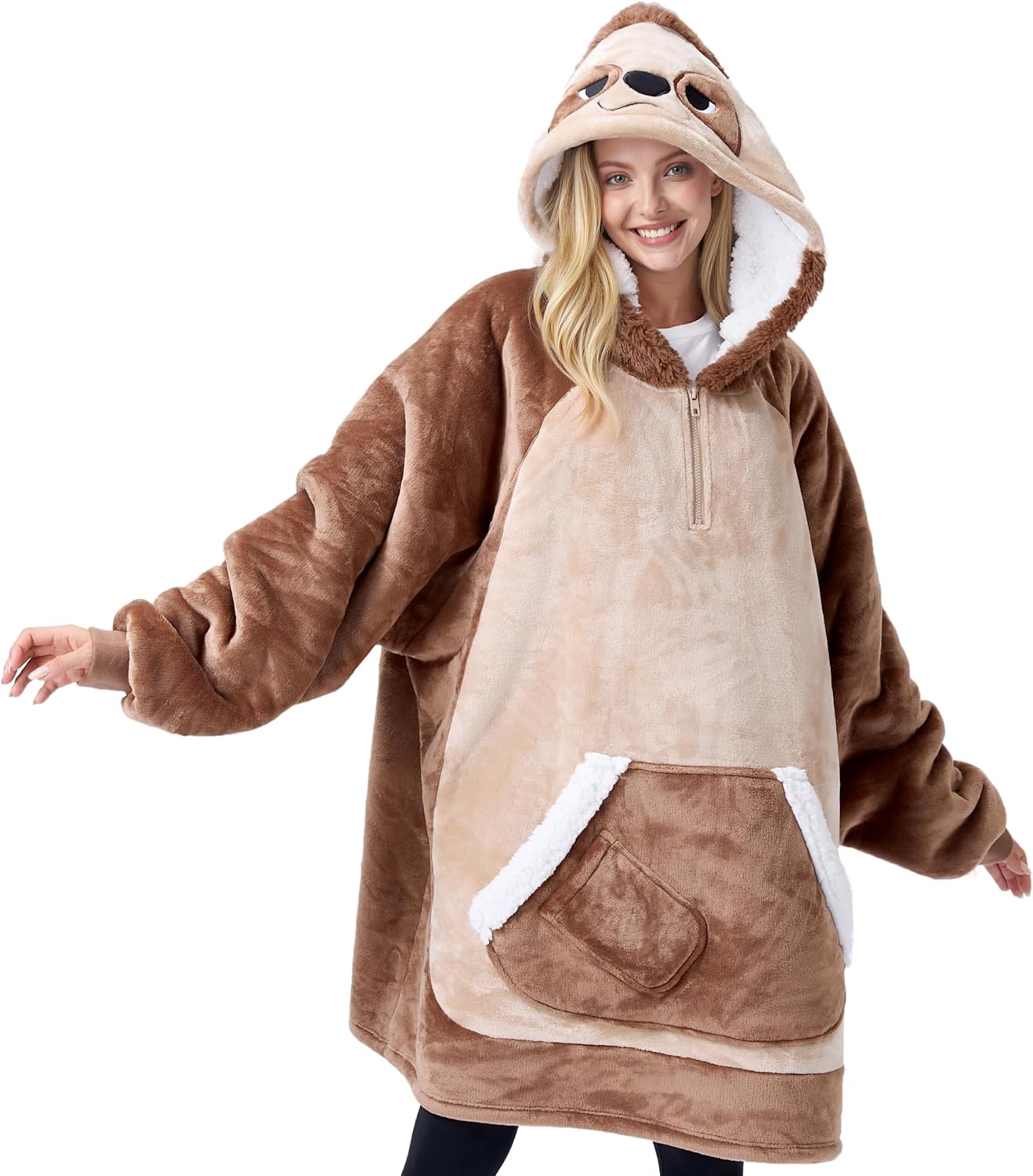 Decken-Hoodie im Faultier-Design, Erwachsener Braunes Faultier