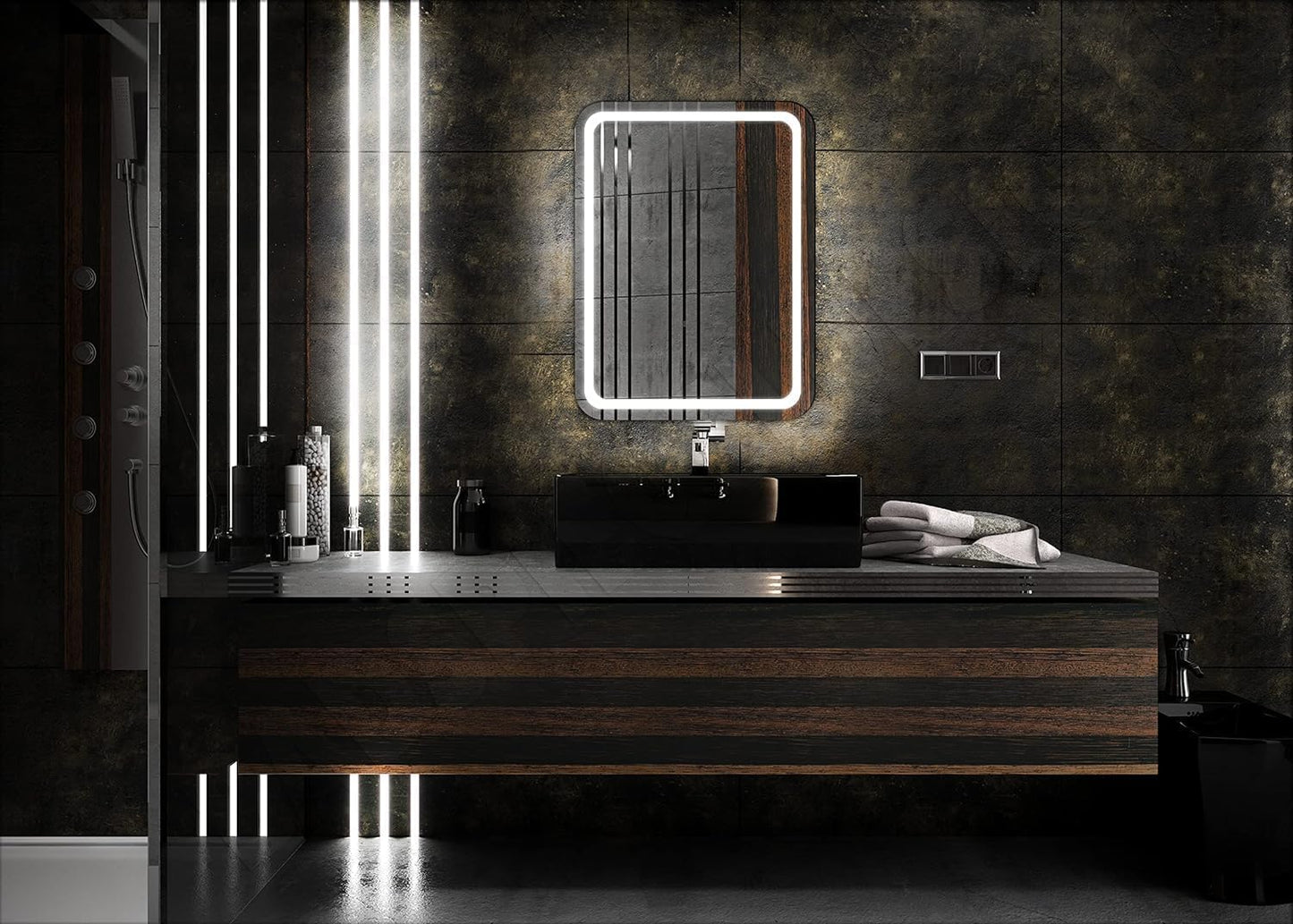 Badezimmerspiegel mit LED-Beleuchtung, 90L x 70B cm