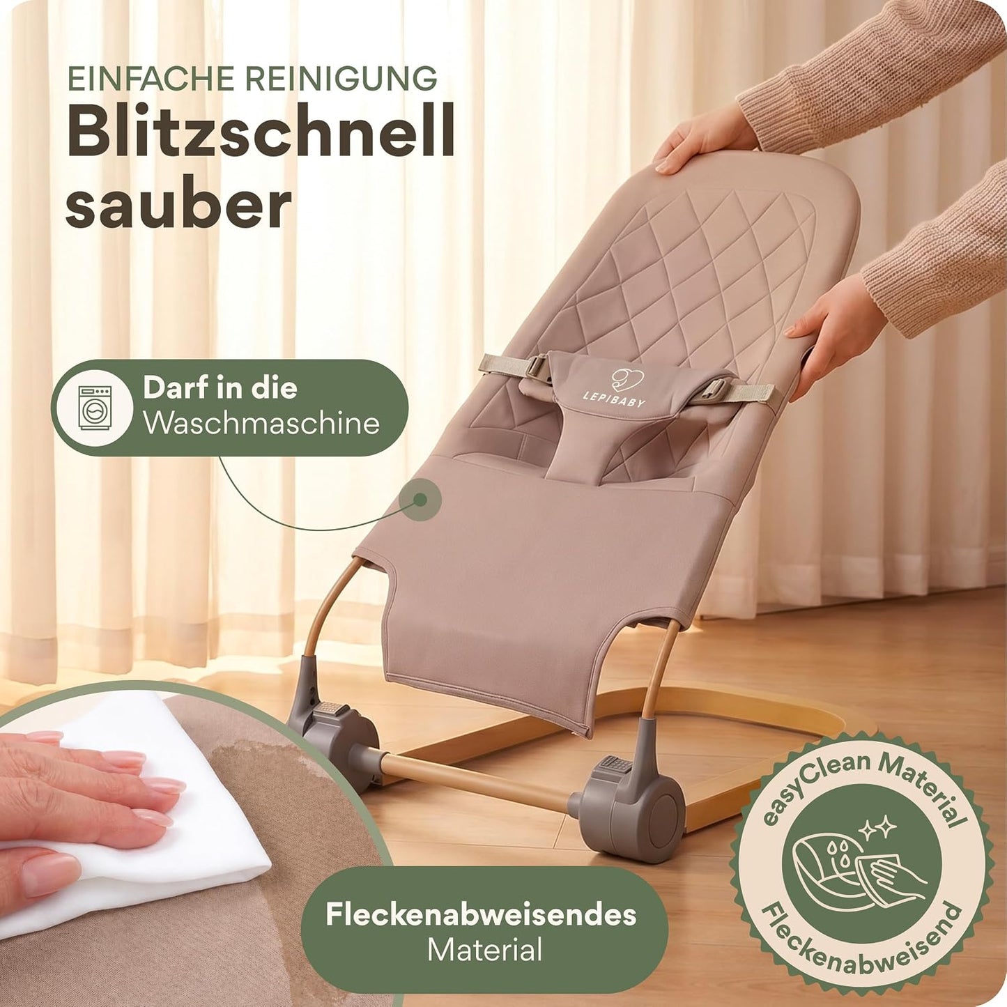 Babywippe Faltbar & Verstellbar mit Spielbogen, Beige
