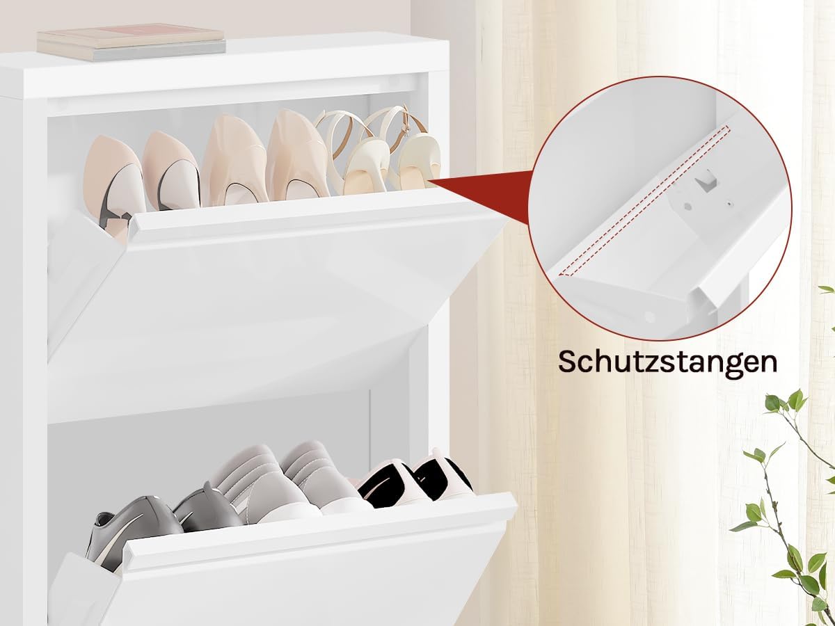 Schuhkommode mit 3 Klappen aus Metall 50x106x15 cm, Weiss