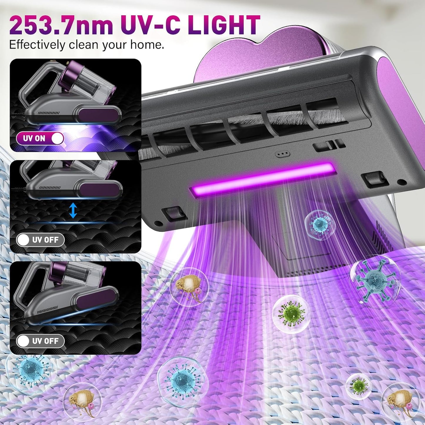 Milbensauger mit UV-Licht und Ultraschall, Purple