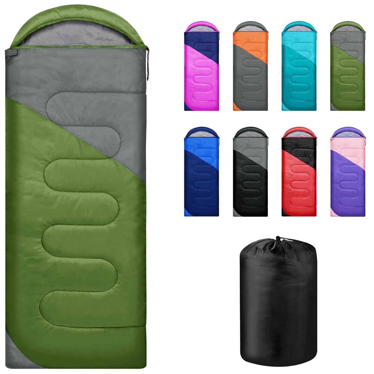 Schlafsack für 3-4 Jahreszeiten, Grün+Grau