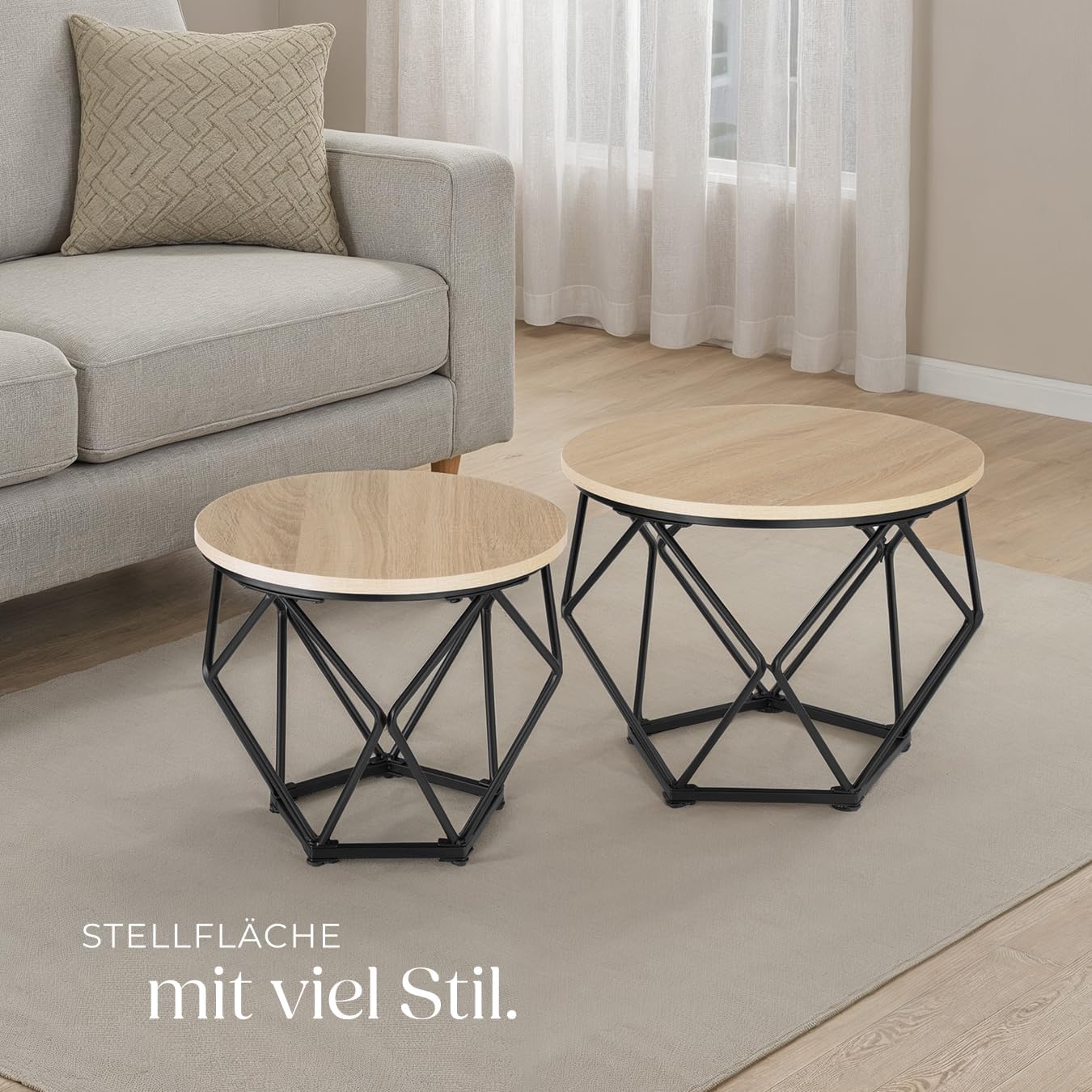 Couchtisch-Set Benham, Industrial Holz Hell, Eiche Sonoma 2er Set Benham
