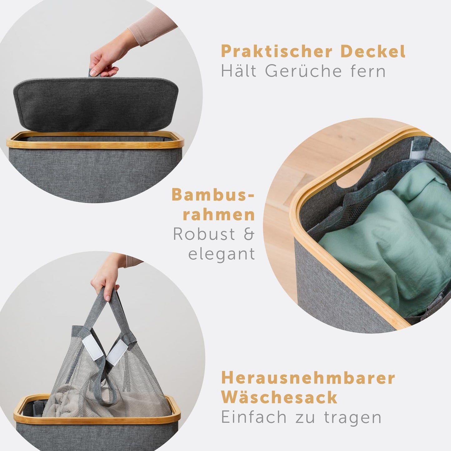 Wäschesammler mit herausnehmbaren Säcken, Grau 140L