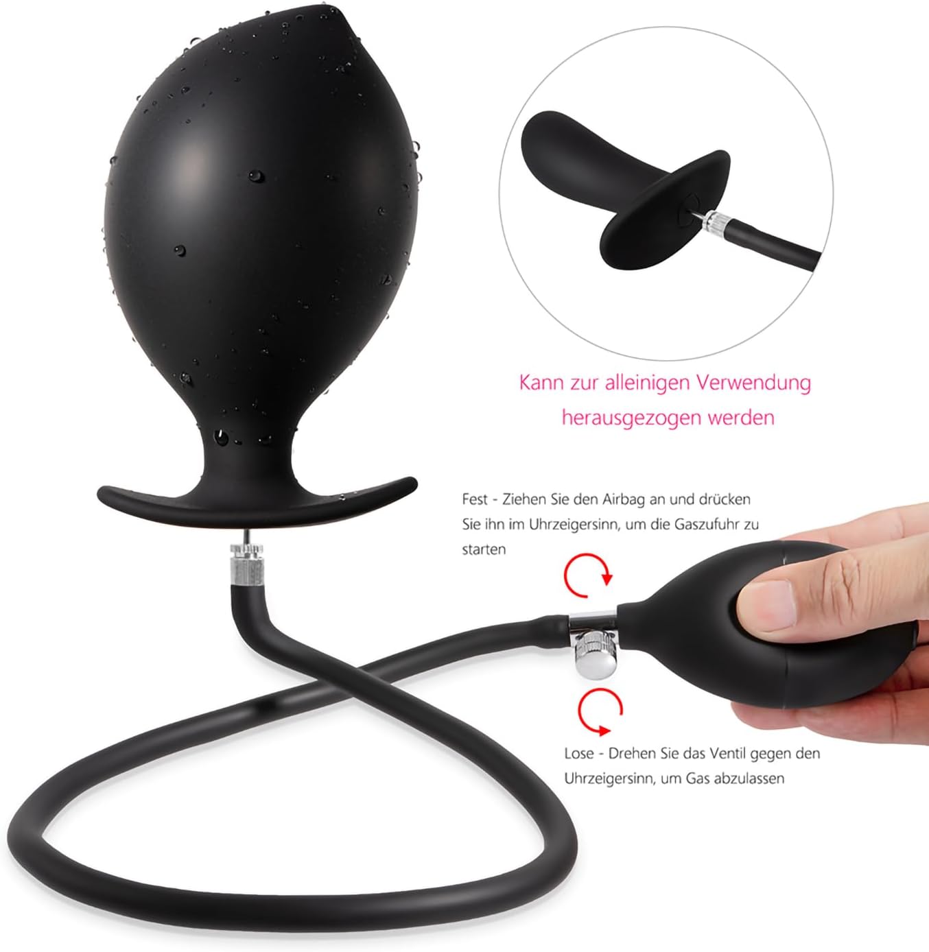 Aufblasbarer Silikon Analplug mit abnehmbarer Nadel
